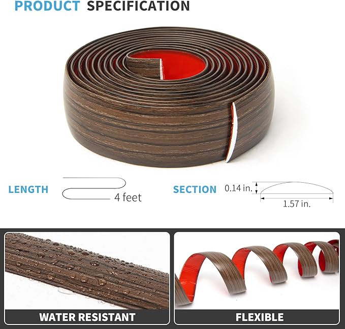 Art3d 4 FT Self Adhesive Vinyl Floor Transition Strip, Laminate Strip Flat Divider for Joining Gaps,Carpet Threshold Transition,Floor Tiles（1.57in, Brown） (Pack of 2)