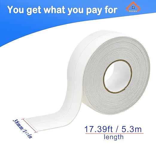 Caulk Tape Self Adhesive,Caulking Tape for Bathroom Sealant Strip Caulk Strip,Waterproof Caulking Sealing Tape for Bathroom,Toilet,Kitchen Countertop,Bathroom,Toilet (White-1.5IN-10.5FT*3Rolls)