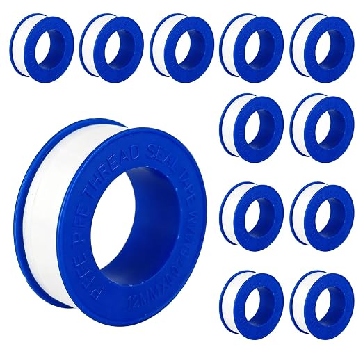 12 Pack PTFE Plumbers Tape Professional Thread Seal Tape for Pipe Sealing, Teflon Tape for Plumbing Leak Prevention, Suitable for Home, Office, and Industrial Use (1/2" x 393")