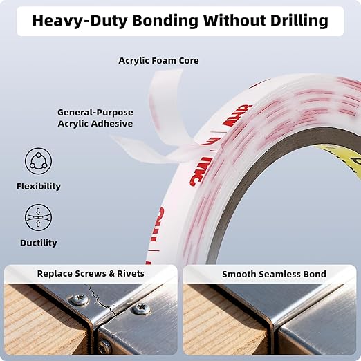 3M Double Sided Tape 1/2''x15.4Ft, 0.043in Thick 4950 Heavy Duty Mounting Tape, Wall Tape for Hanging, White Waterproof Heat Resistant Foam Tape for Automotive Car Decorations Pictures LED Strips
