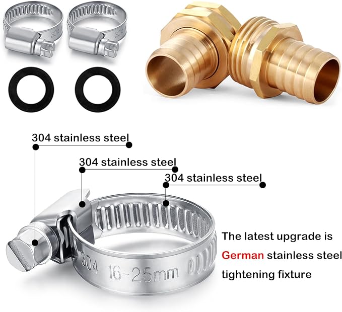 SIGURANTA Garden Hose Repair Connector with Clamps Hose End Repair Kit,3/4" Barb Garden Hose Fittings Male and Female brass garden hose ends (3/4"Barb-2 Set)