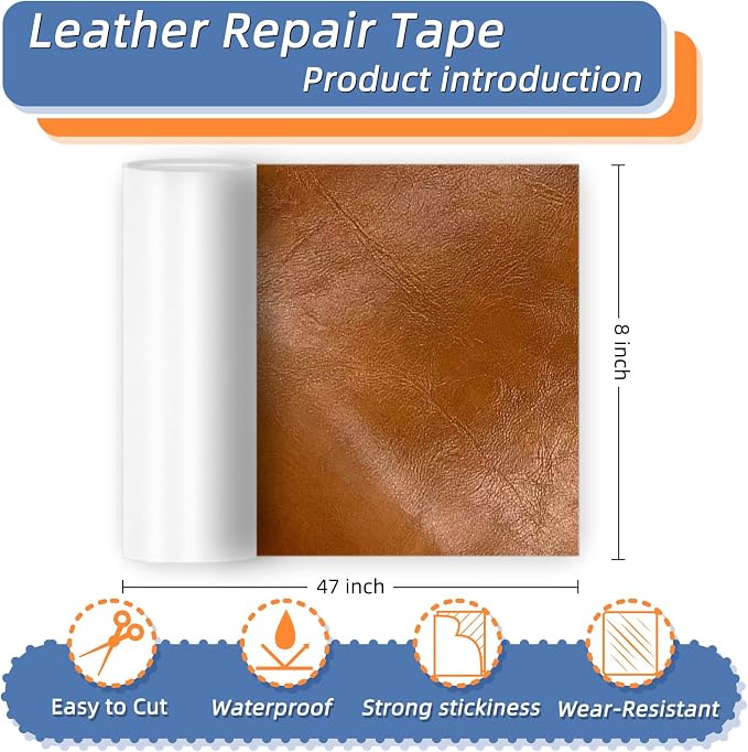 8x47 Inch Leather Repair Tape,Self Adhesive Leather Patches for Furniture,Vinyl Repair Kit for Couches,Bed,Car Seats,Chair (Light Brown)