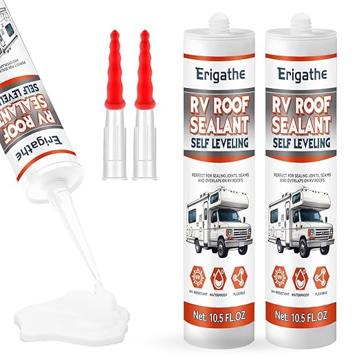 Self-Leveling RV Roof Sealant, Lap Caulking for Camper & Trailer, Heavy-Duty Flex, Waterproof, 15 Min Set Time for Repairs (2-10.5 fl oz White)