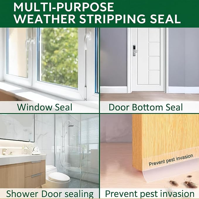 49 Feet Clear Weather Stripping Door Seal, Draft Seal Tape for Doors, Silicone Draft Seal Insulation Tape Strip, Under Door Seal Strip for Window and Door Bottom 3 Rolls Total 49ft (Width 35mm)