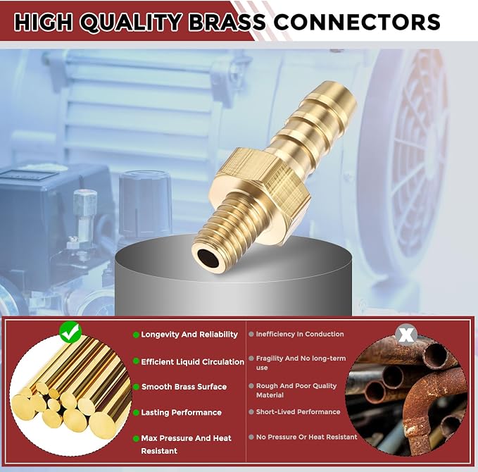 Pack of 4 Brass Hose Barb Fittings Adapter Connector 4mm Hose Barb to M4x0.7 Male Fittings for Home Machines, Massage Bathtubs, and Irrigation Systems