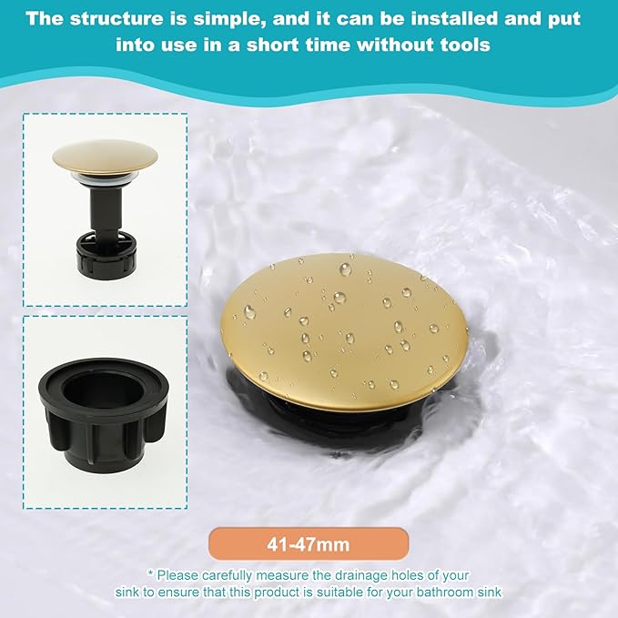 2Pcs Bathroom Sink Drain with Overflow, Pop Up Sink Drain Stopper, Stainless Steel Vessel Sinks Drains Strainer for 41-47 mm Hole Diameter, No Leakage Rustproof
