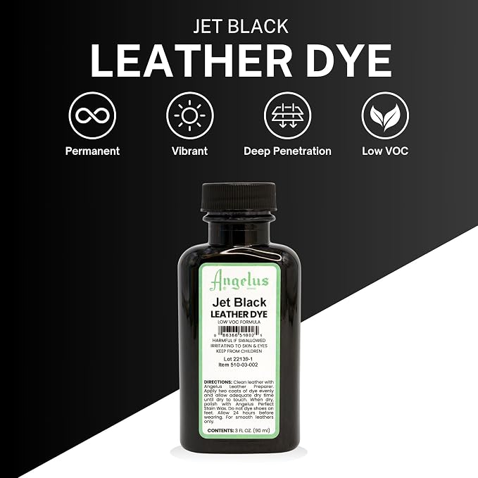 Angelus Leather Dye - Flexible Leather Dye for Shoes, Boots, Bags, Crafts, Furniture, & More 3oz, Dauber Included (Jet Black)