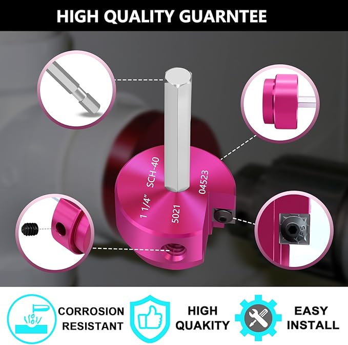 PVC Pipe Reamer 1-1/4 Inch Head, PVC Fitting Saver,Socket Saver with 3/8-Inch Hex Shaft,ABS Plastic Pipe Fitting Reamer Tool for Plumbing Sch.40 CPVC ABS Socket Hub Removing,Fit 1/2" Drills