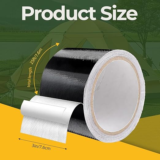 RV Awning Repair Tape for Tarp Outdoor Repair Tape for Canvas, Boat Covers, Tent, Sail, Waterproof, UVproof, Black