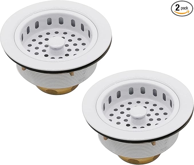 Westbrass D2145-50 3-1/2" Post Style Large Kitchen Sink Basket Strainer, Powder Coat White (2-Pack)