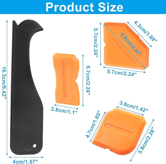 4 Pcs Silicone Caulking Tools, Compatible Sealant Grout Caulk Tool Kit, Reuse Scraper Sealing Kit for Kitchen Bathroom Floor Sink Joint, Home Renovation (Orange)