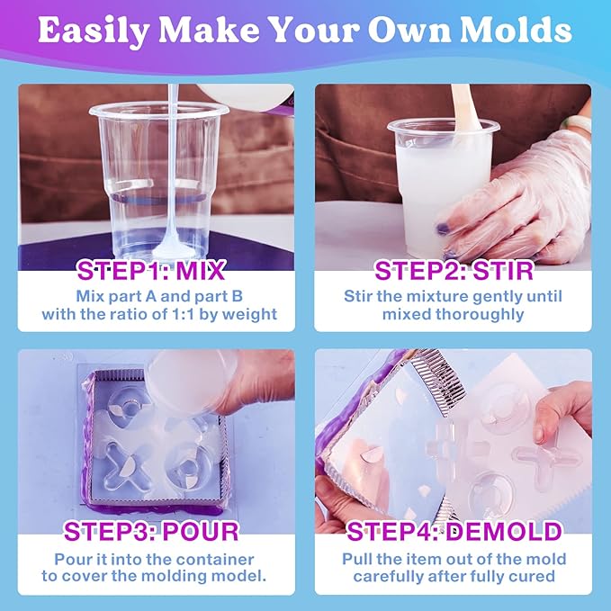 LET'S RESIN Silicone Mold Making Kit 64oz/4lbs,Non-Toxic Mold Making Silicone Rubber,Silicone Mold Maker,Clear Liquid Molding Silicone Kit for Resin Molds, Silicone Molds Making