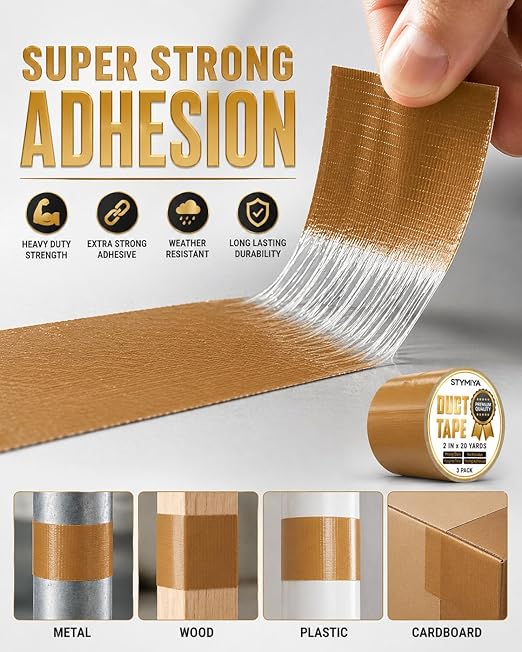 Brown Duct Tape Heavy Duty: Wide Waterproof Outdoor Duck Furniture Repair Tape Bulk - Strong Adhesive Weather UV Resistant No-Residue Masking Tapes Patterns Variety Pack (3, Brown)