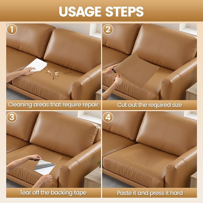 WALLAX Leather Repair Patch, 16 x 79 Inches Self Adhesive Leather Repair Tape for Furniture, Couch, Sofa, Car Seats, Office Chair, Car Interior, Upholstery, Vinyl Repair Kit (Dark Brown)