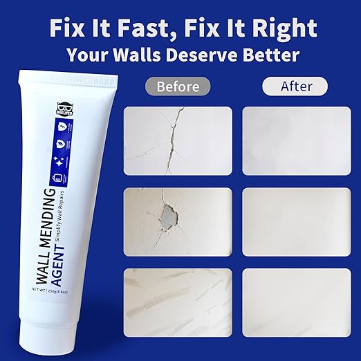Breliter Drywall Repair Kit - 250g Wall Repair Paste Tube, Wall Putty Spackle for Nail Holes, Cracks & Stains, DIY Quick Solution for Walls and Ceilings, Fast Drying, Formaldehyde-Free, White (8.8oz)