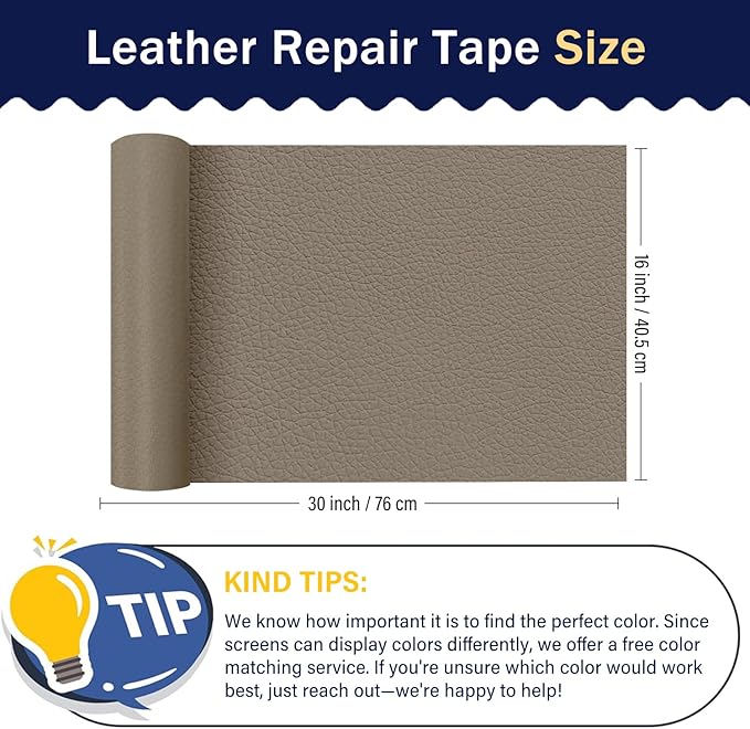 Zenyao Leather Repair Patch Tape - Self Adhesive Leather Repair Kit for Car Seat Furniture, Heavy Duty Vinyl Repair Patch for Couch Sofa, Waterproof for Rips Scratches Tears, 16x30 Inch Roll, Beige