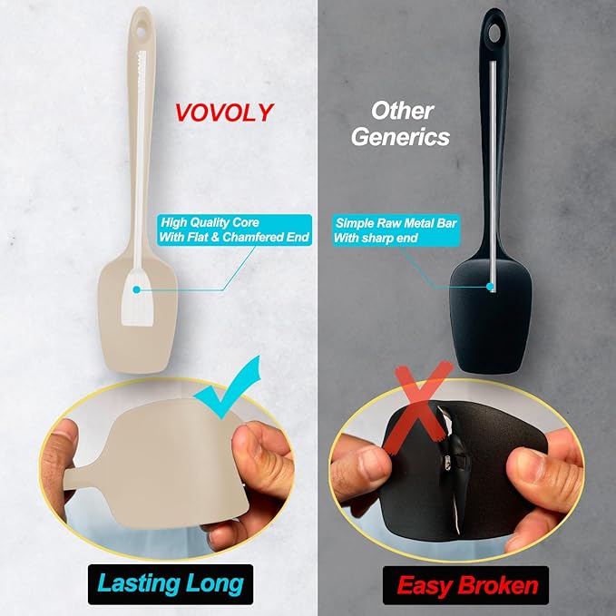 Silicone Spatula Set, High Heat Resistan Rubber Spoon Spatula, Non-Stick Spoonula with Seamless One Piece Design, Flexible Scrapers Baking Mixing Tool,3 Pack, Khaki