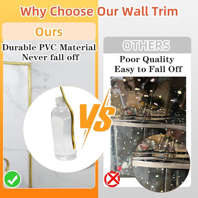 22 Ft Gold Peel and Stick Trim Molding for Backsplash Tile Edge, Flexible Self-Adhesive Wall Trim for Corner Decor