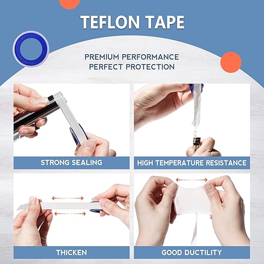 MEBMIK 8 Rolls Teflon Tape, 1/2 Inch X 520 Inches, PTFE Plumbers Tape, Thicker, Water Pipe Sealant, Prevent Leakage