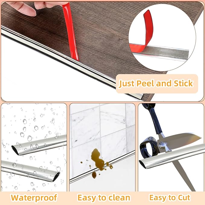 22Ft Silver Molding Trim Peel and Stick, Flexible Mirror Border Design, Wall Ceiling Floor Cabinet Tile Edge Moulding…