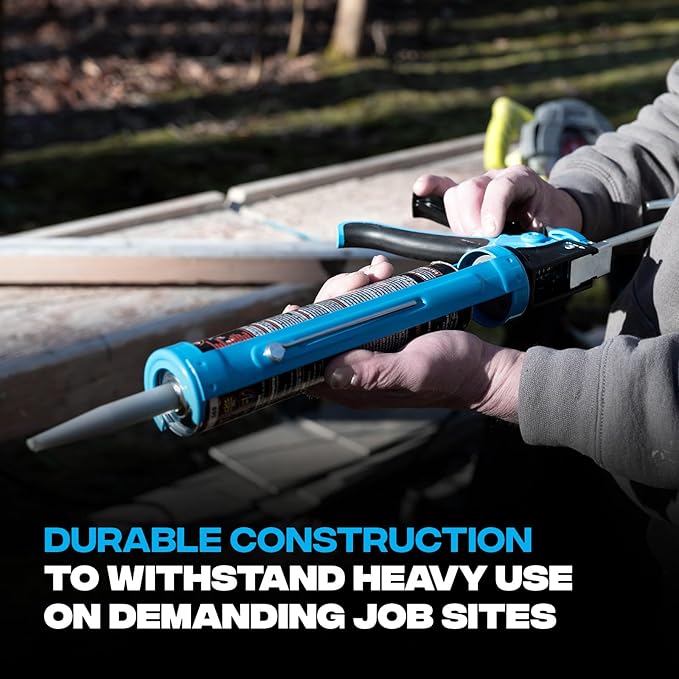 OX 10 oz Caulk Gun No Drip On-Off Switch - Dual Thrust 25:1 or 12:1 Switch - Adhesive Gun with Spout Cutter and Seal Punch OX-T046504