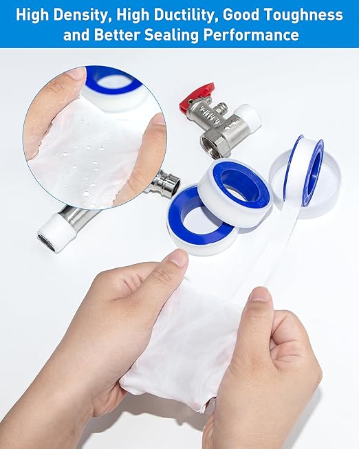 3 Roll Plumbers Teflon Tape, Water Pipe Sealing, Plumbing, High-Density Performance Waterproof Duct, Thread Seal Tape. L 390 in x W 0.47 in. Blue