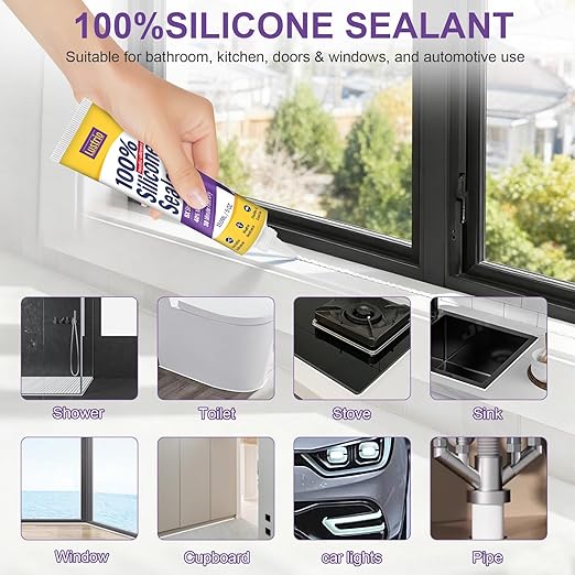 No Caulking Gun Needed – 5oz Silicone Sealant, 100% Waterproof & Flexible Adhesive Caulk, UV Weather Resistant for Kitchen Bathroom Shower Window Auto, Crack Proof Sealant Tube(Gray)