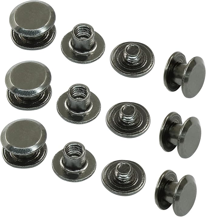 60 Sets Black Chicago Screws, M5*4mm Leather Rivets Screw Rivets Buttons DIY Leather Trim Craft Bookbinding for Decorate Repair Belt Bag Shoes Purse