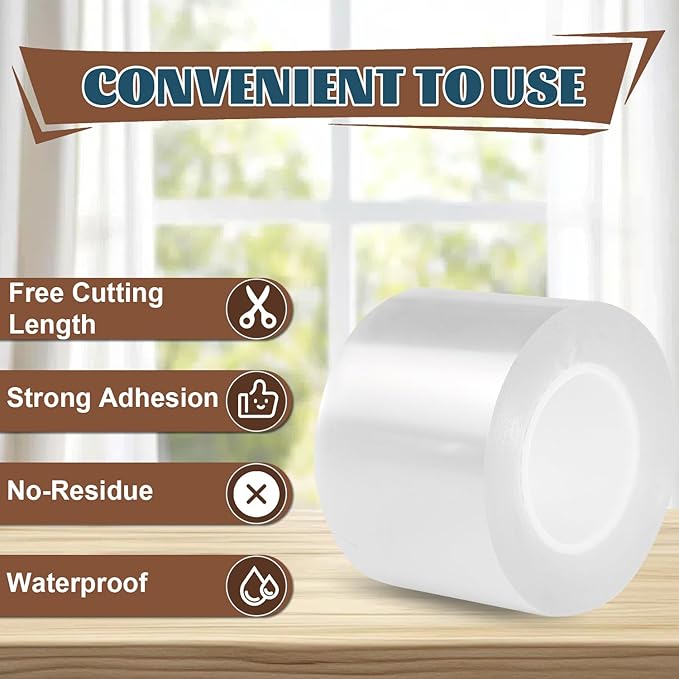 Window Sealing Tape 3 Inch x 33 Ft Transparent Insulation Waterproof Nano Draft Isolation Tape for Window and Bathroom Shower Glass Side Gaps