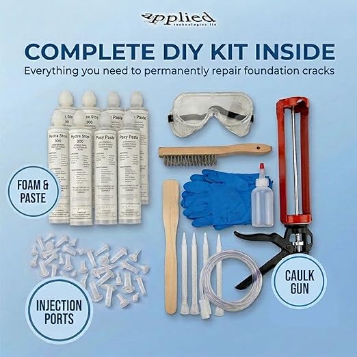 20' Fast Set Foundation Crack Repair Injection Kit, Hydra Stop 300 Expanding Polyurethane Foam Concrete Crack Filler, Basement Wall Leak Sealant, Waterproof Repair System for Wet Basement Solutions