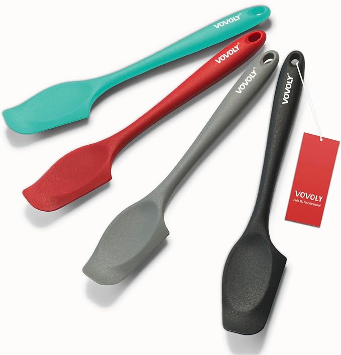 Silicone Mini Spatulas, Curved Small Spatula with Shallow Bowl for Kitchen, Seamless Jar Scraper for Cooking Baking, Wet Pet Food Spatula, 8.2 IN, 4 Pack，Assorted