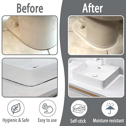 Waterproof Caulk Tape - Self Adhesive Toilet Sealer for Bathroom, Bathtub & Floor Wall Edge Protection