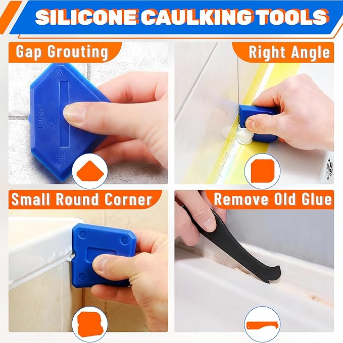 2 Pcs Professional Caulk Gun Kit with Caulk Remover Tool and Putty Knife Caulking Sealant Finishing Tool Set for Caulking Removal Shower Bathroom Sealant Tools Grout Scraper for Kitchen