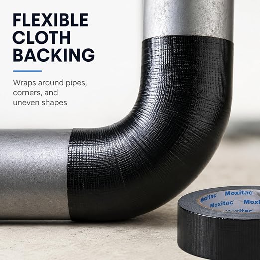 Black Duct Tape Heavy Duty, 1 Roll, 2 Inch x 30 Yards, PE Coated Cloth Tape, Easy Tear by Hand, Water-Resistant Surface for Repairs, Packaging, Bundling, Garage and Workshop