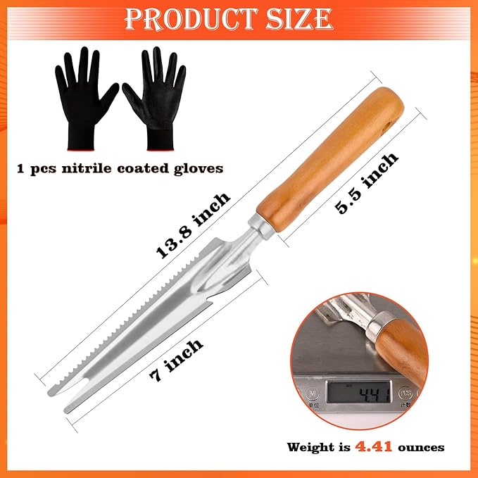 BokingOne 5-in-1 Stainless Steel Hand Weeder Puller Tool & Dandelion Fork Knife - Hand Weed Removal Tool for Weeding, Planting, Transplanting, Soil Cultivating & Flower Care（13.8-inches