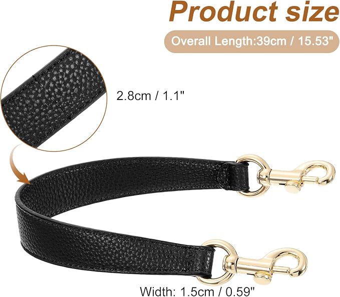 uxcell 14.17 Inch PU Leather Short Bag Strap with Clasp, Purse Handles Handbags Replacement Straps for Clutch Bag Underarm Bags, Black, Gold Buckle