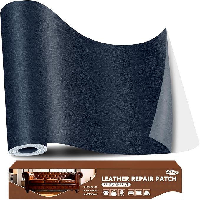 Navy Blue Leather Repair Tape, 16x120 Inch Leather Repair Patch Self-Adhesive, Waterproof Faux Leather Patch, Vinyl Repair Tape for Couch, Sofas, Furniture, Office Chair, Car Seats