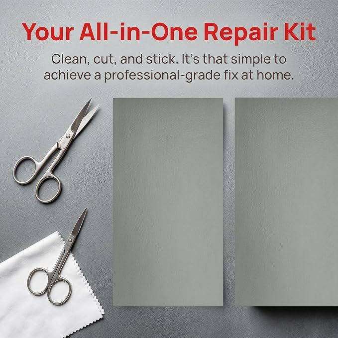 2PCS Car Leather Repair Patch Tape, 4 x 8'' Self-Adhesive Portable Vehicle Seat Vinyl Repairs Kit, Automotive Interior Furniture Restoration Set, Universal for SUV Sedan Truck (Gray)