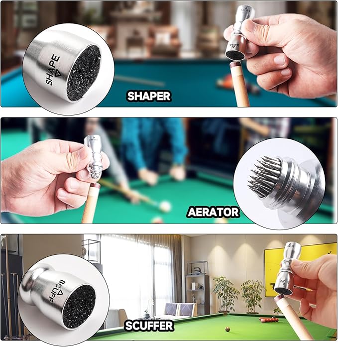 GSE Games & Sports Expert Billiard Pool Cue Tip Tool, Stick Scuffer/Shaper/Aerator/Joint Protector Tool, Billiard Accessories