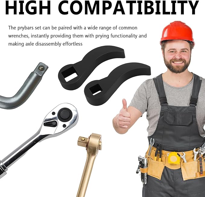 2PCS Pry Bar Wrench Adapter Head,1/2" and 3/8" Square Multi Angle Wrench Adapter,CV Axle Removal Tool as Cow Horn Crowbar Adapters Head Tool for Tight Space/Car Repair