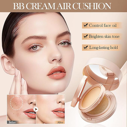 2in1 Air Cushion BB Cream, Double Layer Cushion Foundation, Oil-Control Setting Powder, Concealer Full Coverage, Long-Lasting and Even For All Skin Types, Color Changing Foundation (Ivory White)