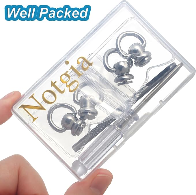 Notgia 4Pcs D Rings for Brass Rivets, Leather Rotatable Strap Hardware, Ball Button Studs, Chicago Screws - Handbag Purse Repair, Dog Collar, Leather Crafts (Silver)