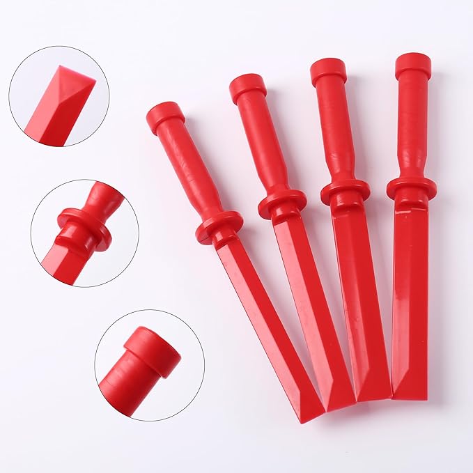 Plastic Razor Blade Scraper - 4-Piece Plastic Scraper Chisel Set, 3/4" to 1-1/2" Widths, Chemical Resistant No-Marring Tool for Adhesives and Paint Removal