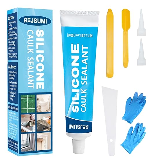 Clear Silicone Caulk Sealant 3.38 fl.oz(100ml), Waterproof & Strong Adhesion, Shrink & Crack Proof for Kitchen Bathroom Window Door Toilet Shower Sink