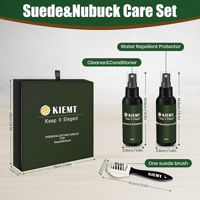 KIEMT Premium Suede and Nubuck Care kit,Leather Cleaner and Conditioner,Suede Protector Spray,Double Face Leather,Suede Cleaner for Shoes,Couch,Boot,Furniture