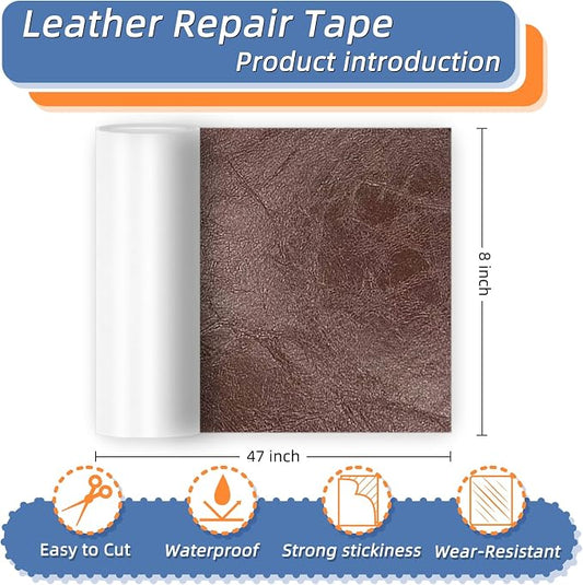8x47 Inch Leather Repair Tape,Self Adhesive Leather Patches for Furniture,Vinyl Repair Kit for Couches,Bed,Car Seats,Chair (Coffee)