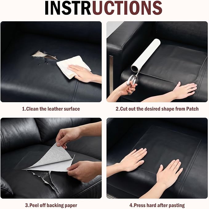 Leather Repair Patch, 17 x 79 Inch, Self Adhesive Leather Repair Tape, Large Vinyl Patch Kit, Vinyl Repair Tape, for Couches, Car Seats, Chairs, Furniture (Dark Brown)