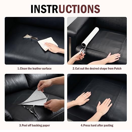 Leather Repair Patch, Large Vinyl Patch Kit, Self Adhesive Leather Repair Tape, Vinyl Repair Tape, for Couches, Car Seats, Chairs, Furniture (Black, 17 x 79 Inch)
