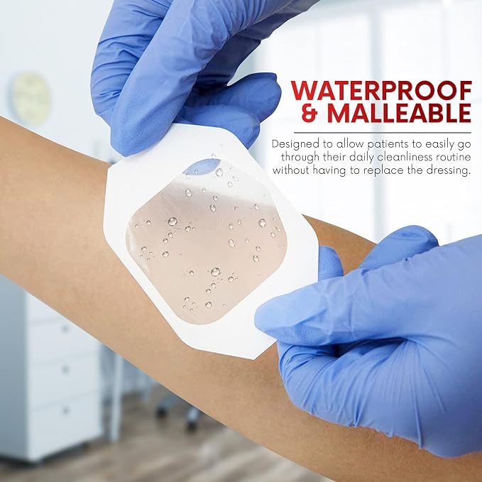 Transparent Film Dressing 4" x 4.75" (10 Pack) - Waterproof Adhesive Wound Bandages for Post-Surgical Shower, IV Shield, Tattoo Aftercare, Clear Breathable Dressing Patches by HEALQU