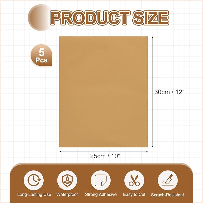 MECCANIXITY 3 Pcs Leather Repair Patch 10"x12" Self-Adhesive Leather Vinyl Repair Tape Kit for Furniture Couches Sofa Chair Car Boat Seats Jackets, Khaki